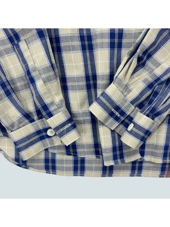 Lizsport Womens Beige & Blue Plaid Cotton Blend Button-Up Shirt Size L - Picture 4 of 8